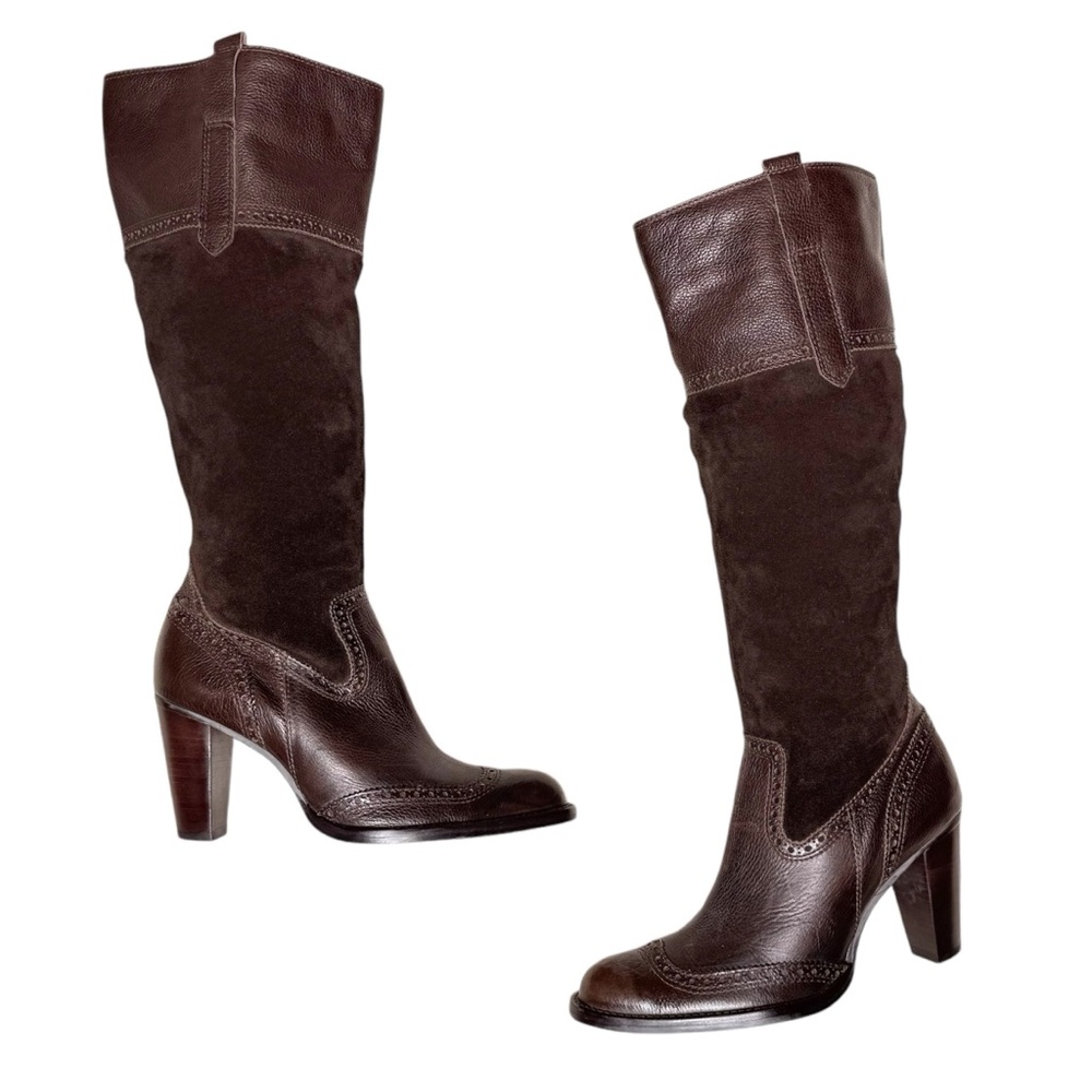 Vintage dark brown suede and leather boots.